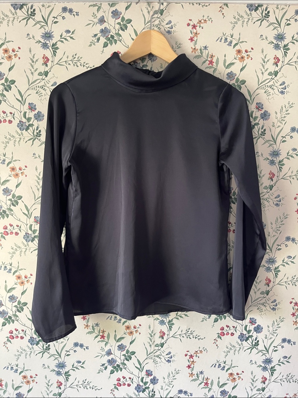 Banana Republic Dark Navy Long-Sleeve Mock Neck Silky Top